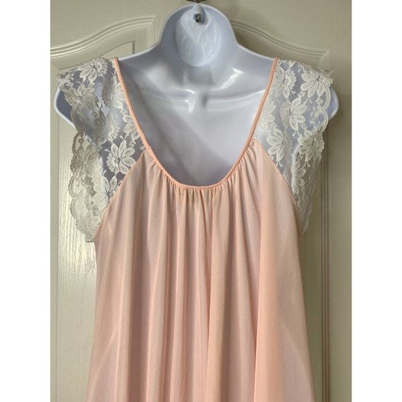 Vintage Pink Gown Small Ruffle Lace Cottagecore Prairie Country Satiny Nylon - Picture 5 of 8